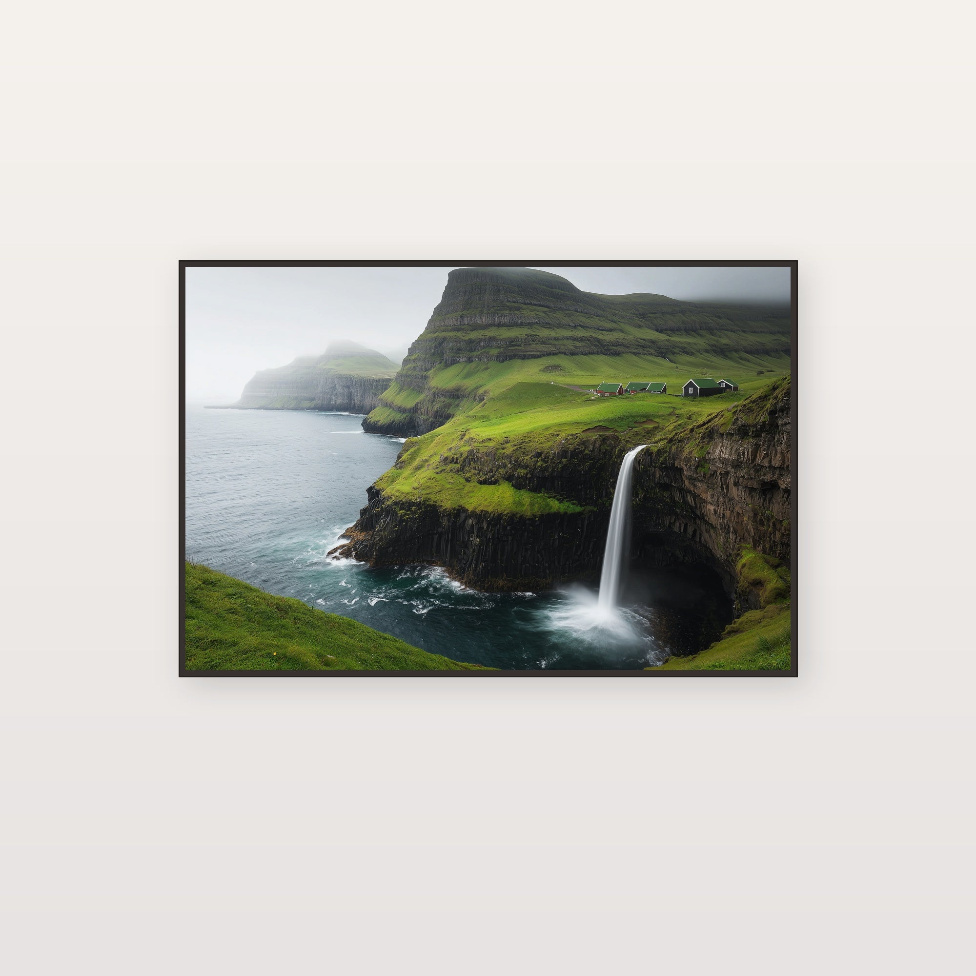Faroe Islands Canvas Wall Art | Mulafossur Waterfall Print, North Atlantic Decor, Dramatic Landscape, Stretched Canvas — faroe-islands-canvas-print.jpg