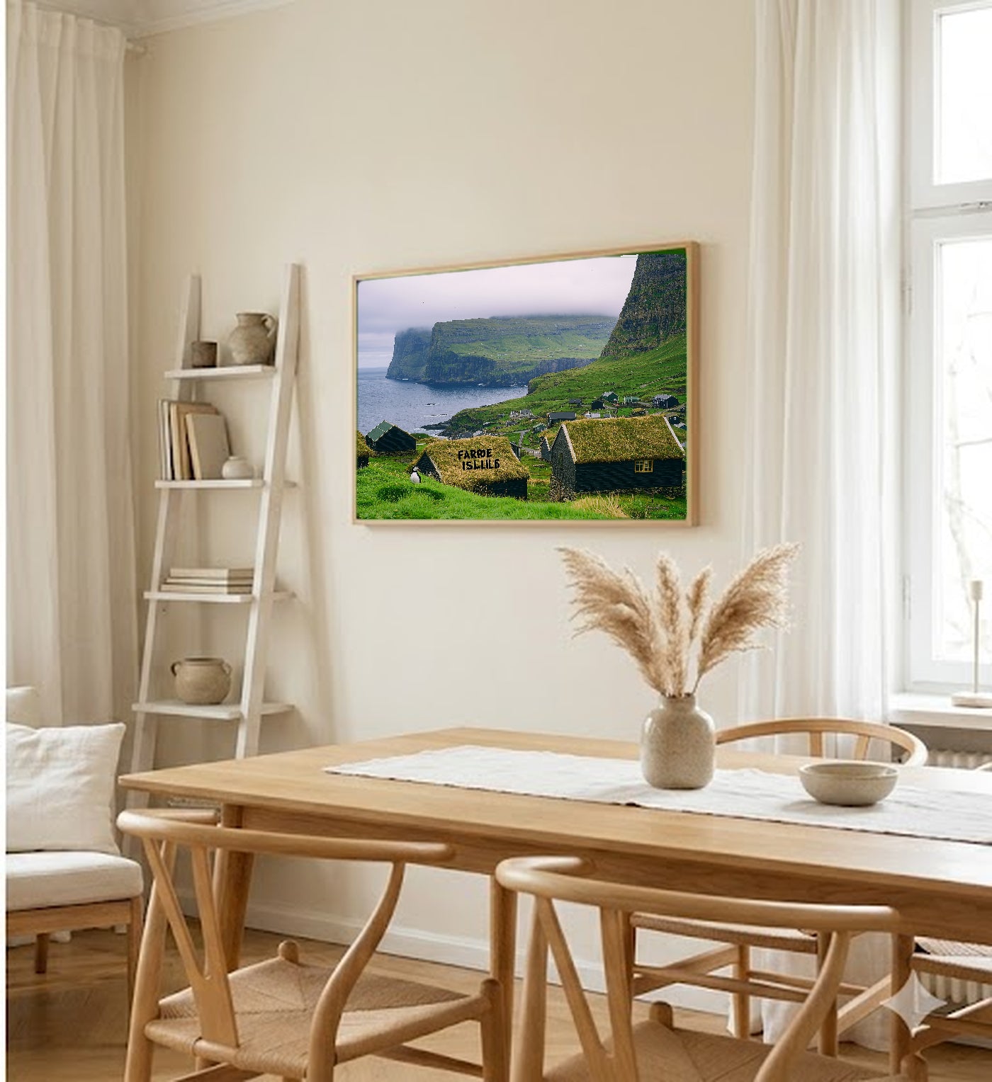 Faroe Islands Canvas Wall Art | Vintage Travel Poster Print, Nordic Decor, Stretched Canvas — faroe-islands-vintage-poster-dining-room-wall-art.jpg