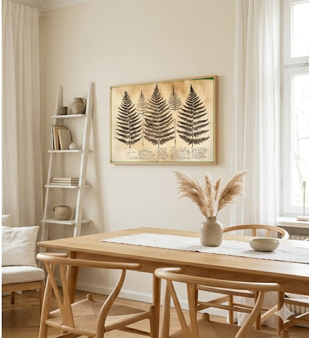 Fern Species Canvas Wall Art | Sepia Botanical Study Print, Victorian Naturalist Decor, Stretched Canvas — fern-species-sepia-study-dining-room-wall-art.jpg
