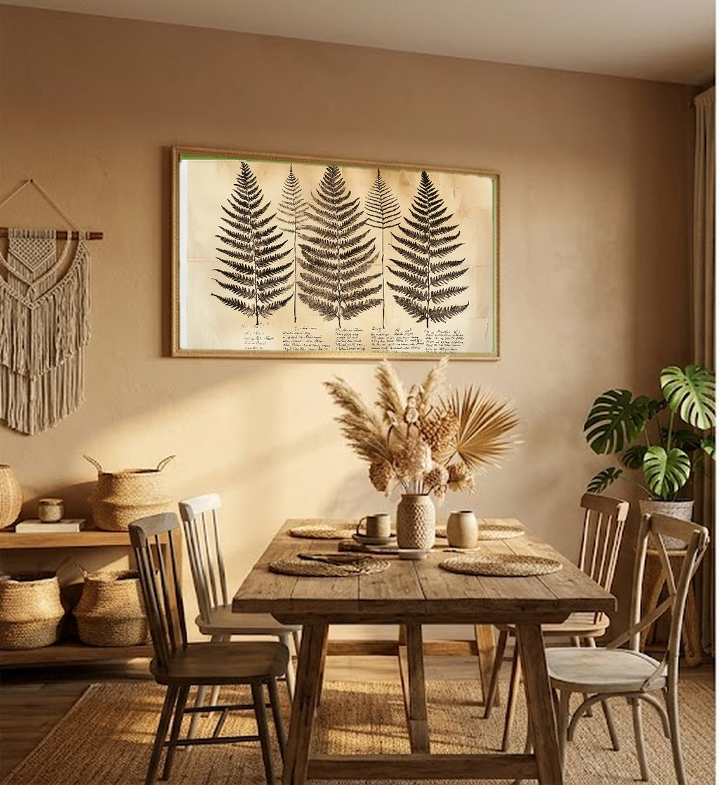 Fern Species Canvas Wall Art | Sepia Botanical Study Print, Victorian Naturalist Decor, Stretched Canvas — fern-species-sepia-study-hallway-wall-art.jpg