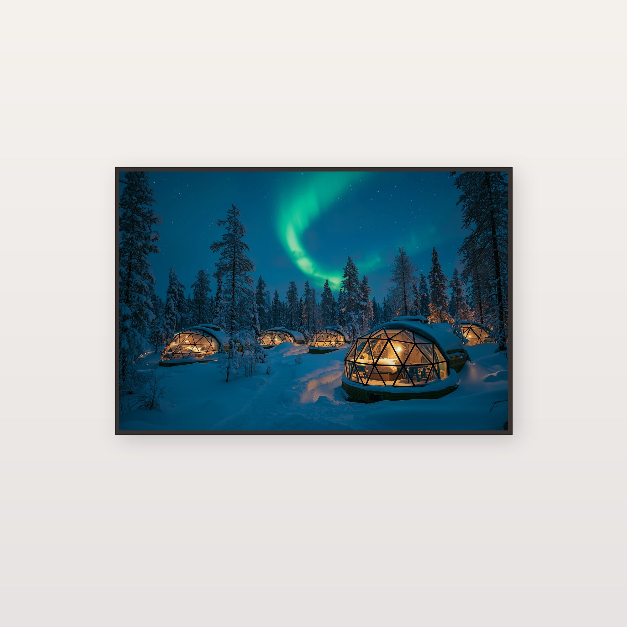 Finland Glass Igloos Canvas Wall Art | Aurora Borealis Print, Arctic Landscape, Nordic Decor, Stretched Canvas — finland-igloos-aurora-canvas-print.jpg