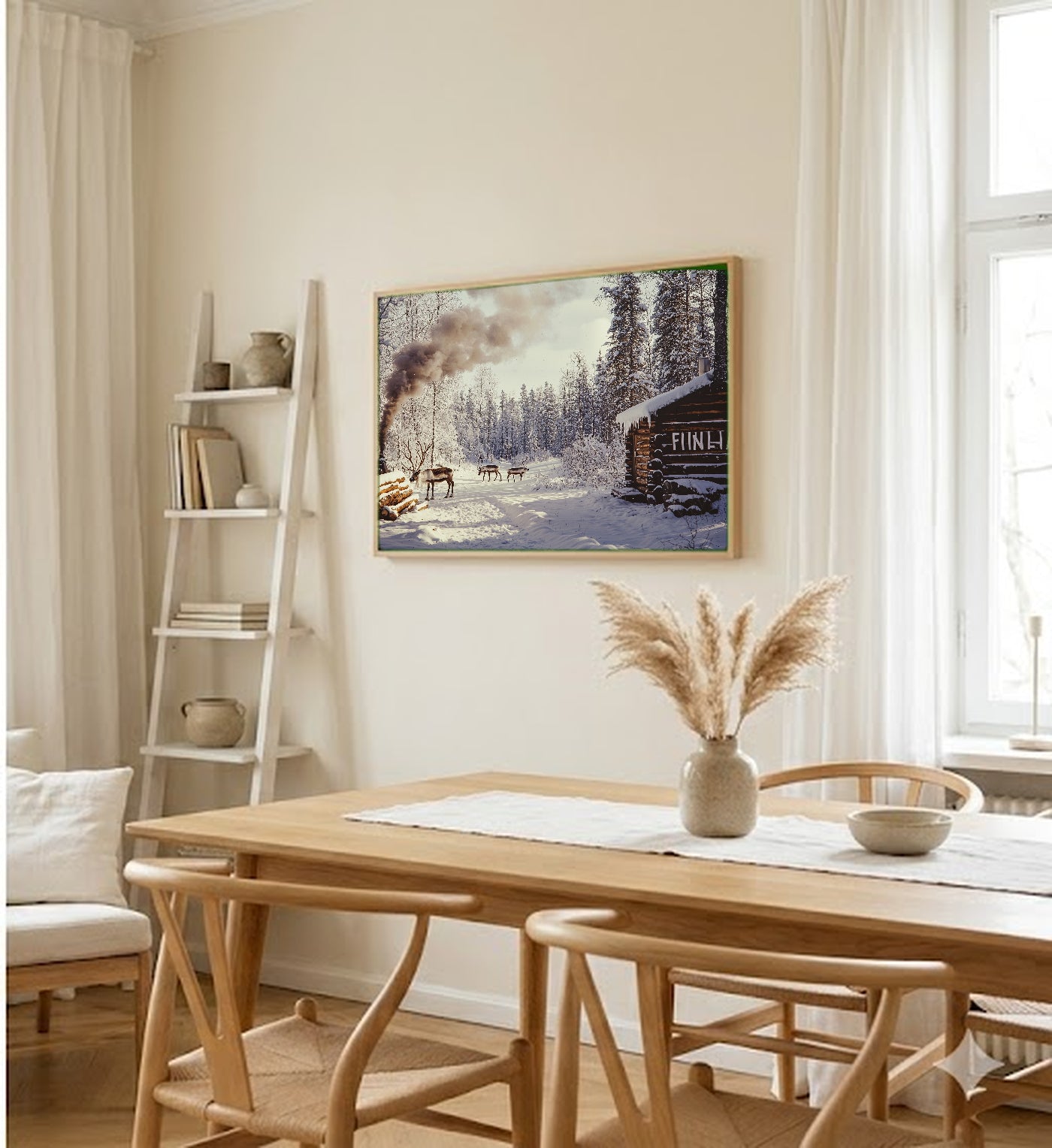 Finland Canvas Wall Art | Reindeer Sauna Vintage Poster Print, Nordic Decor, Stretched Canvas — finland-reindeer-sauna-poster-dining-room-wall-art.jpg