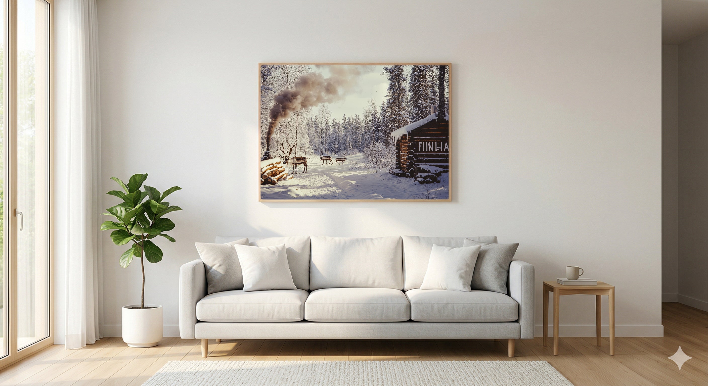 Finland Canvas Wall Art | Reindeer Sauna Vintage Poster Print, Nordic Decor, Stretched Canvas — finland-reindeer-sauna-poster-living-room-wall-art.jpg