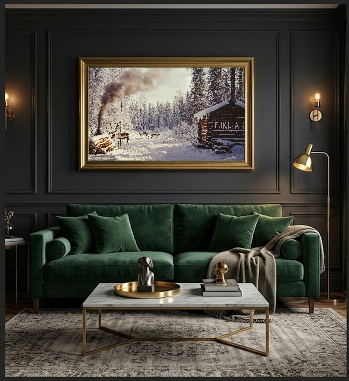 Finland Canvas Wall Art | Reindeer Sauna Vintage Poster Print, Nordic Decor, Stretched Canvas — finland-reindeer-sauna-poster-office-wall-art.jpg