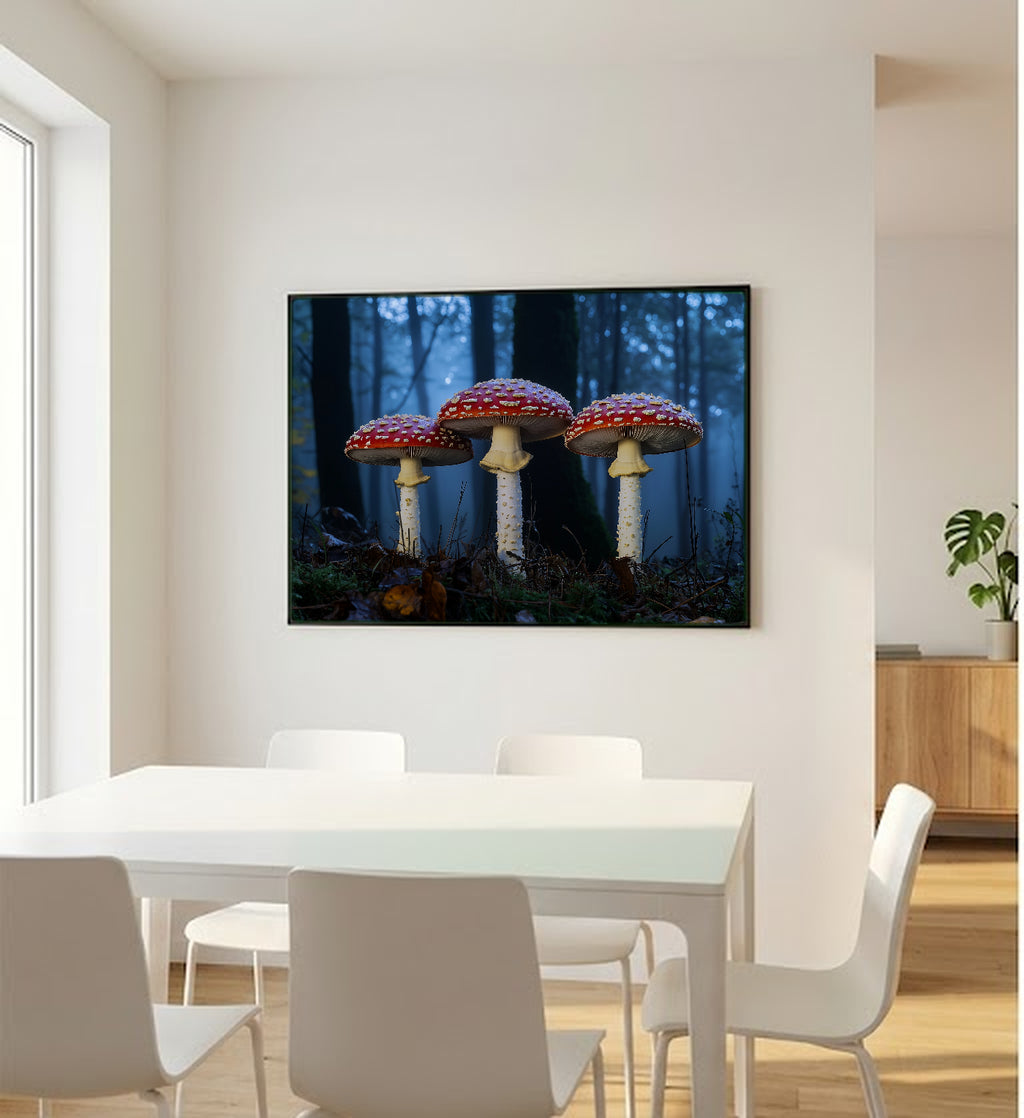 Fly Agaric Trio Canvas Wall Art | Moonlit Forest Print, Gothic Floral Decor, Stretched Canvas — fly-agaric-trio-moonlight-bedroom-wall-art.jpg