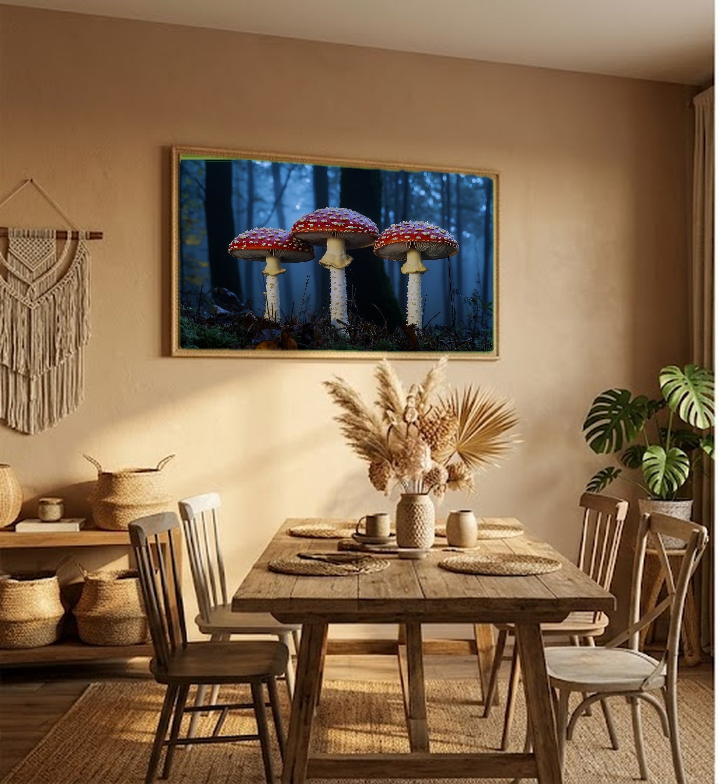Fly Agaric Trio Canvas Wall Art | Moonlit Forest Print, Gothic Floral Decor, Stretched Canvas — fly-agaric-trio-moonlight-hallway-wall-art.jpg