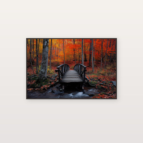 Autumn Forest Bridge Canvas Wall Art | Fall Colors Print, Woodland Decor, Seasonal Art, Stretched Canvas — forest-autumn-bridge-canvas-print.jpg