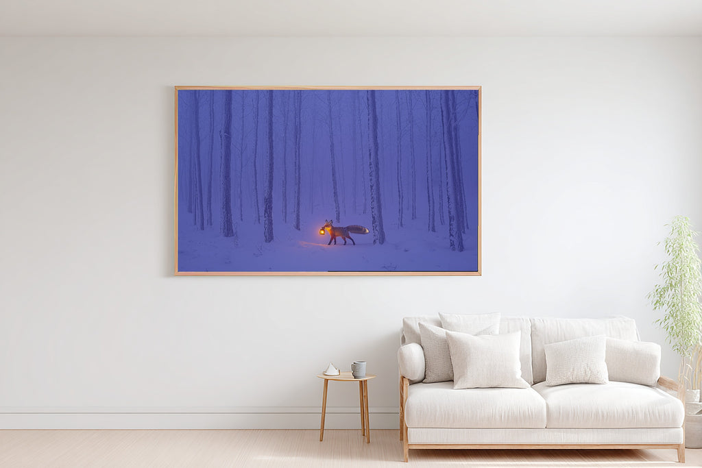 Fox Lantern Snow Night Canvas Wall Art, Moody Pine Forest Art, Bedroom Wall Decor, Move-In Gift Idea — fox-lantern-snow-night-bedroom-wall-art.jpg