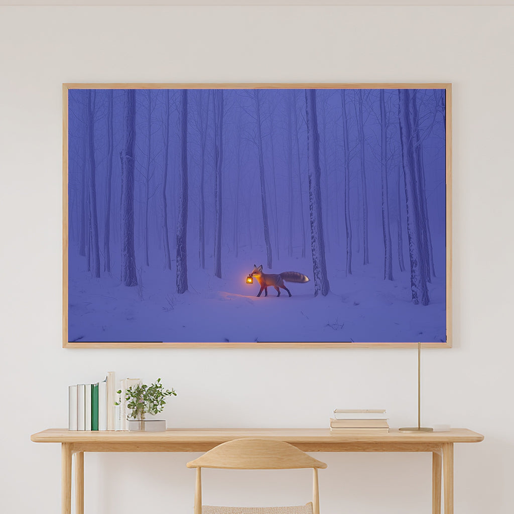 Fox Lantern Snow Night Canvas Wall Art, Moody Pine Forest Art, Bedroom Wall Decor, Move-In Gift Idea — fox-lantern-snow-night-canvas-print.jpg