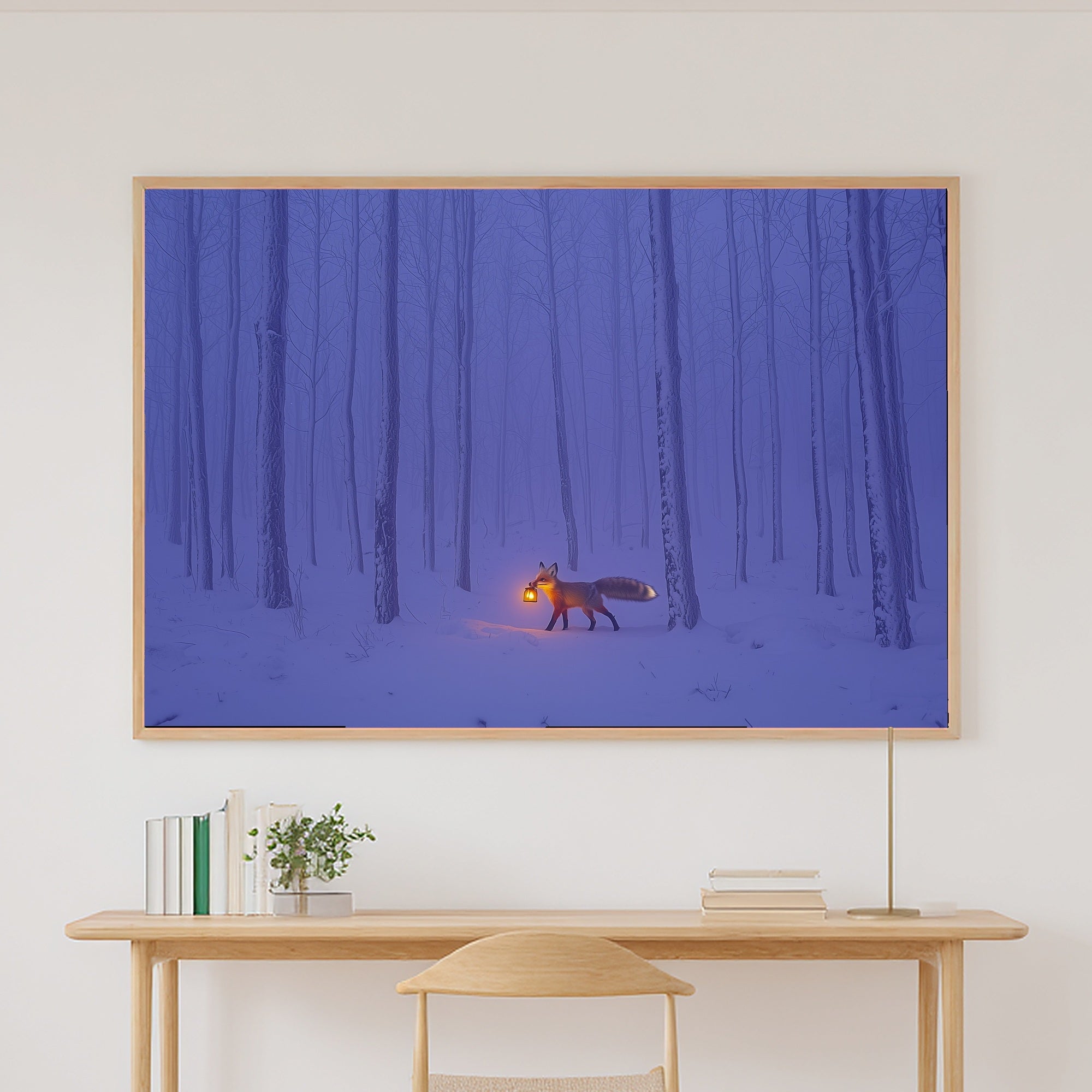 Fox Lantern Snow Night Canvas Wall Art, Moody Pine Forest Art, Bedroom Wall Decor, Move-In Gift Idea — fox-lantern-snow-night-canvas-print.jpg
