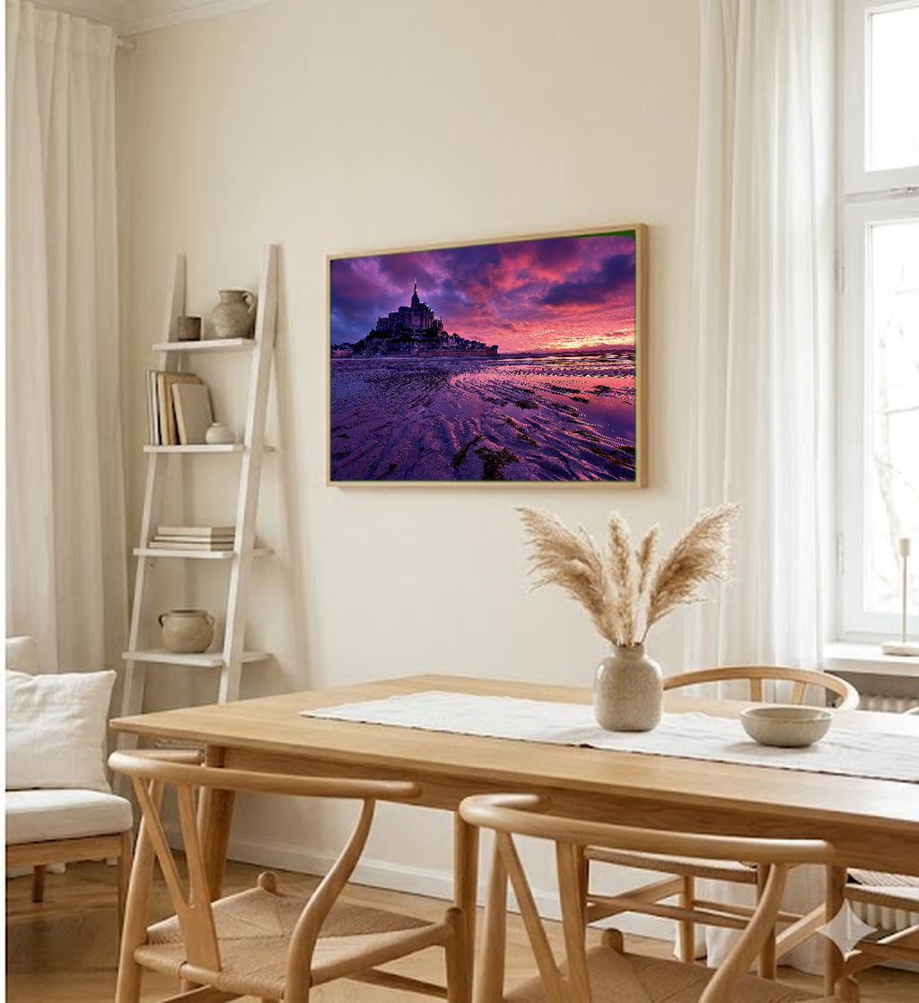 Mont Saint Michel Canvas Wall Art | France Abbey Island Print, Normandy Decor, European Landmark, Stretched Canvas — france-mont-st-michel-dining-room-wall-art.jpg