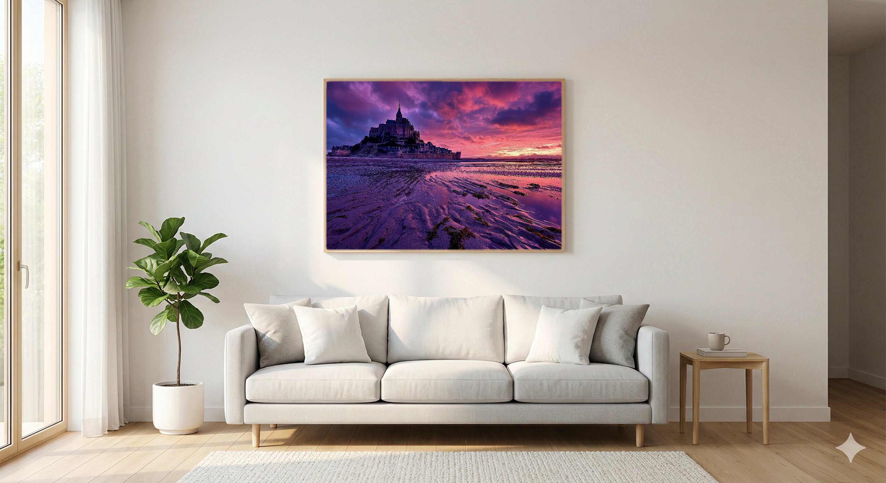 Mont Saint Michel Canvas Wall Art | France Abbey Island Print, Normandy Decor, European Landmark, Stretched Canvas — france-mont-st-michel-living-room-wall-art.jpg