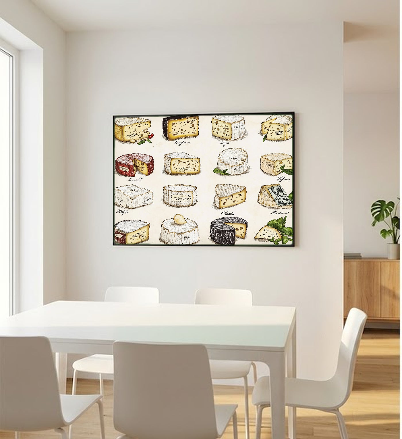 French Cheese Canvas Wall Art | Vintage Chart Print, Kitchen Foodie Decor, Stretched Canvas — french-cheese-vintage-chart-bedroom-wall-art.jpg