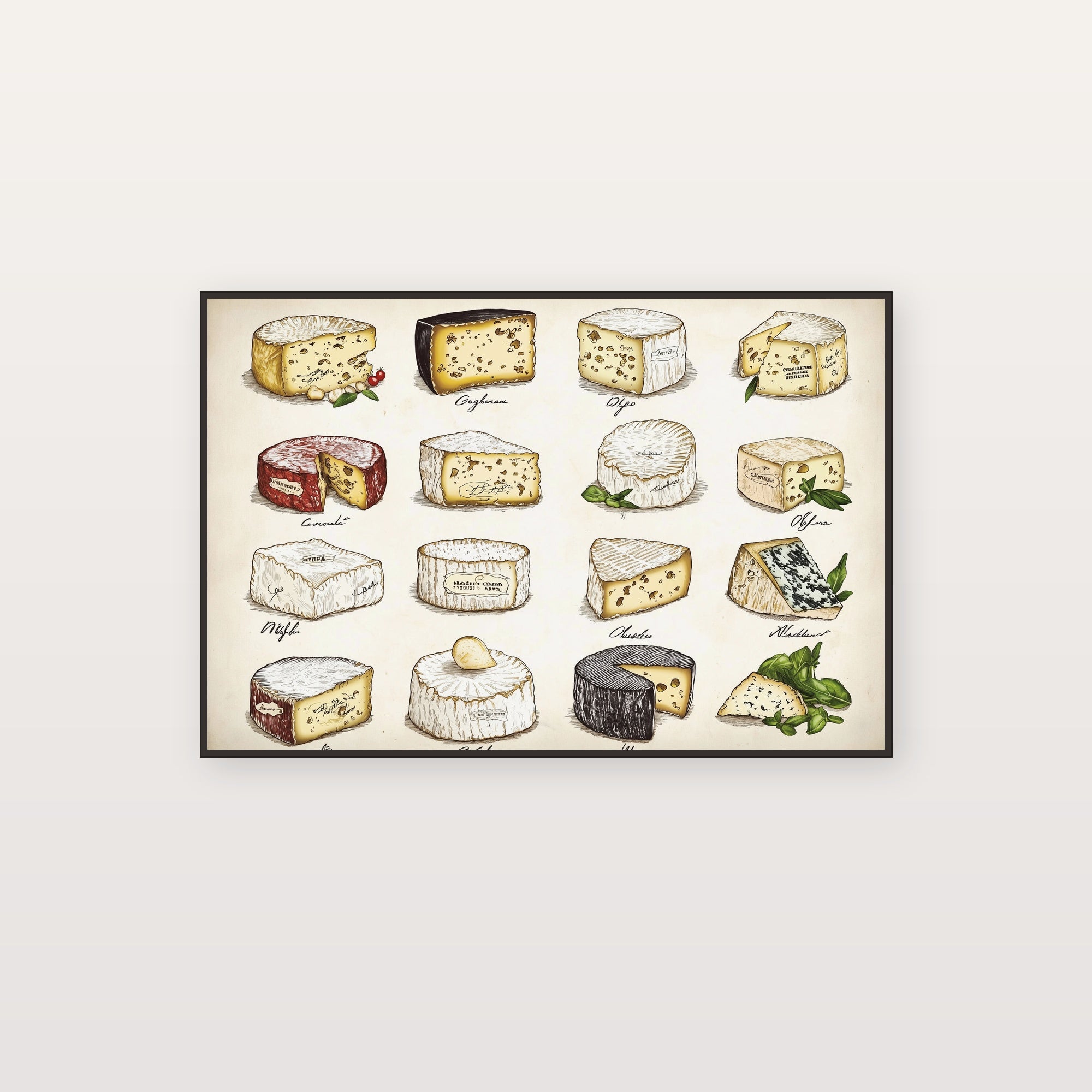 French Cheese Canvas Wall Art | Vintage Chart Print, Kitchen Foodie Decor, Stretched Canvas — french-cheese-vintage-chart-canvas-print.jpg
