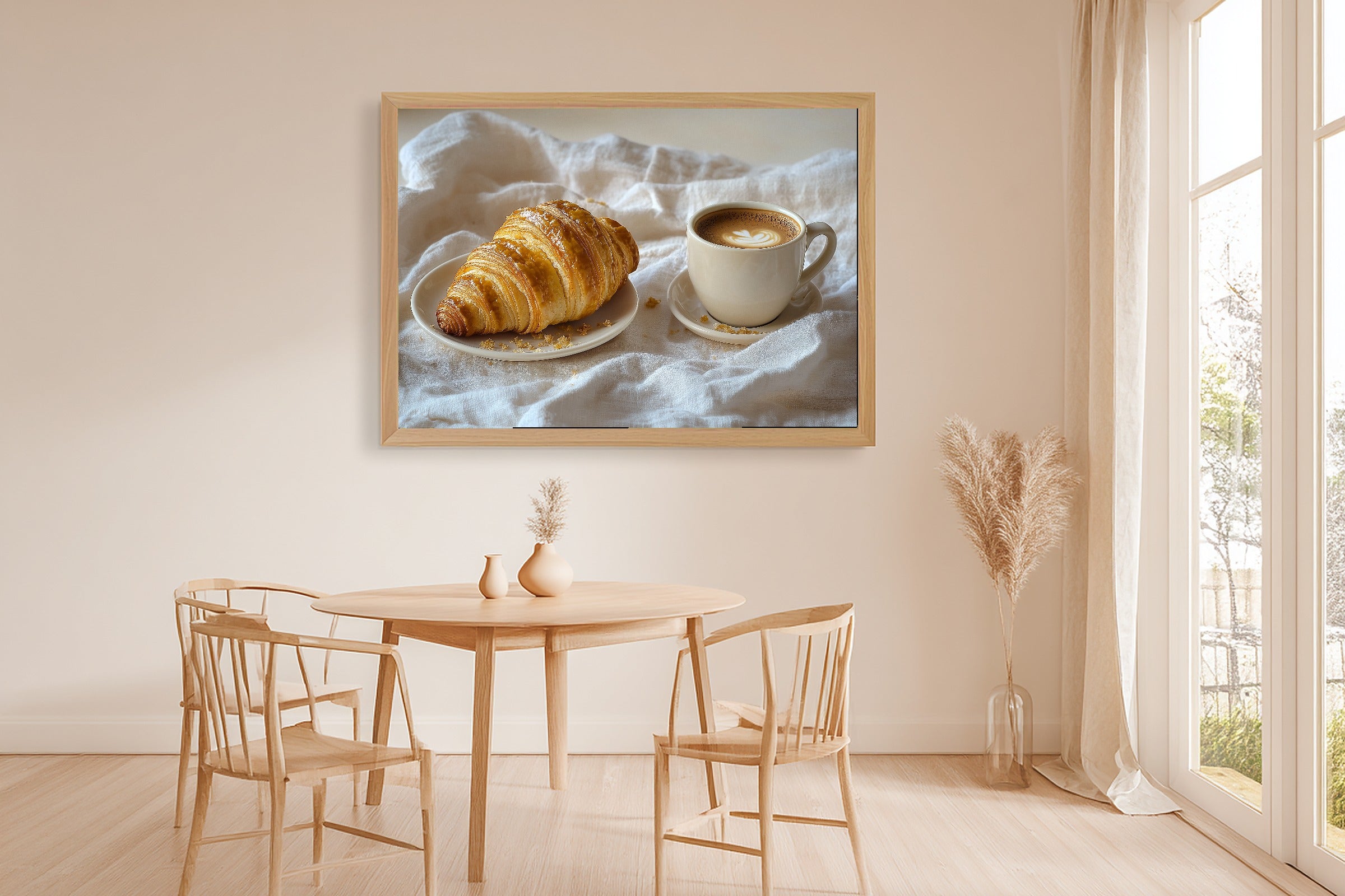 Fresh Croissant Cream Saucer Fine Art Canvas, Soft Painterly Print, Warm Soulful Tones Artwork, Meaningful Gift for Art Lovers — fresh-croissant-cream-saucer-dining-room-wall-art.jpg