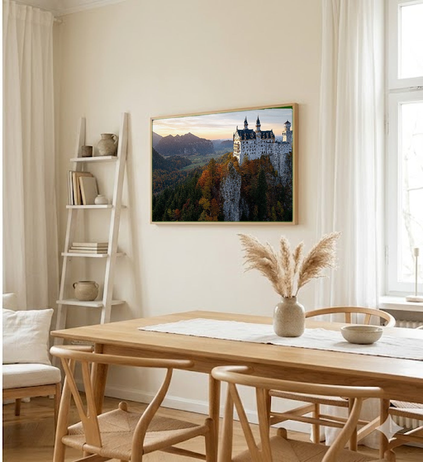 Neuschwanstein Castle Canvas Wall Art | Bavaria Germany Print, Fairy Tale Decor, European Landmark, Stretched Canvas — germany-neuschwanstein-dining-room-wall-art.jpg