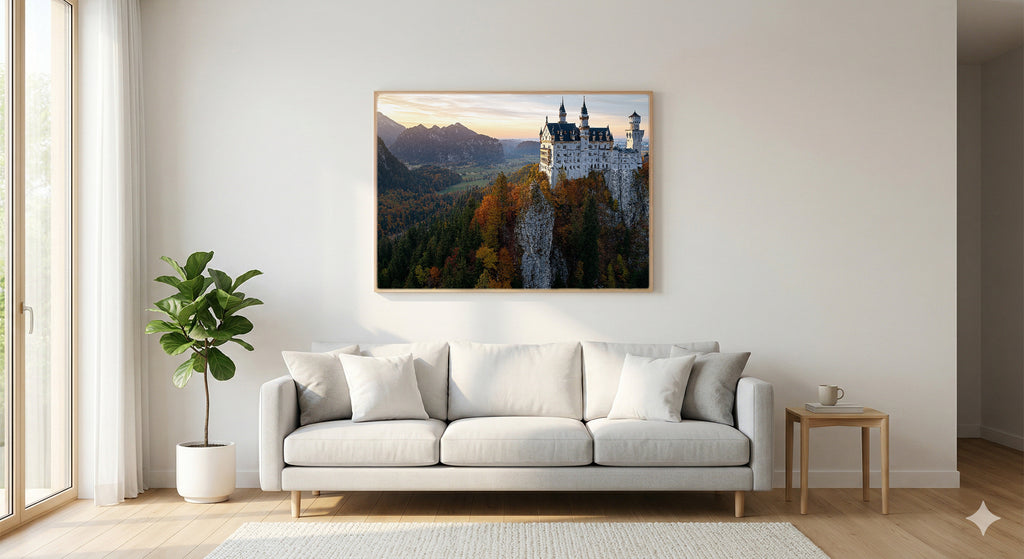 Neuschwanstein Castle Canvas Wall Art | Bavaria Germany Print, Fairy Tale Decor, European Landmark, Stretched Canvas — germany-neuschwanstein-living-room-wall-art.jpg