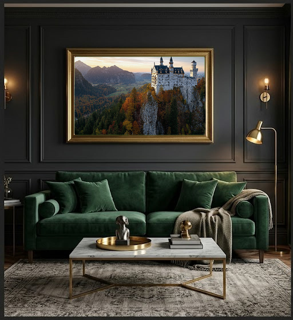 Neuschwanstein Castle Canvas Wall Art | Bavaria Germany Print, Fairy Tale Decor, European Landmark, Stretched Canvas — germany-neuschwanstein-office-wall-art.jpg