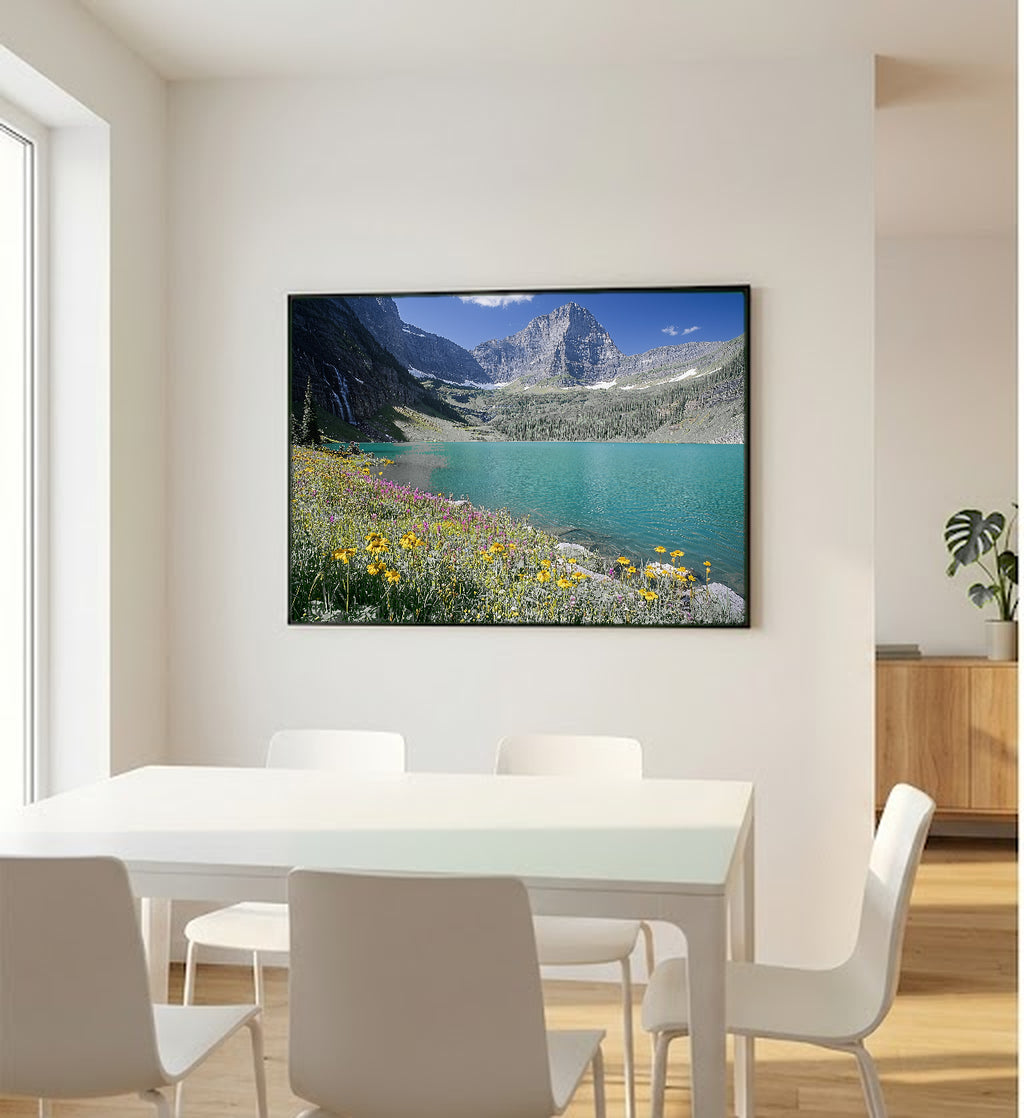 Glacier National Park Canvas Wall Art | Grinnell Lake Print, Montana Mountains, Nature Decor, Stretched Canvas — glacier-grinnell-bedroom-wall-art.jpg