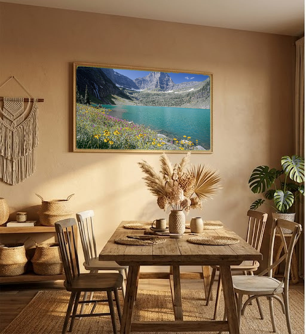 Glacier National Park Canvas Wall Art | Grinnell Lake Print, Montana Mountains, Nature Decor, Stretched Canvas — glacier-grinnell-hallway-wall-art.jpg