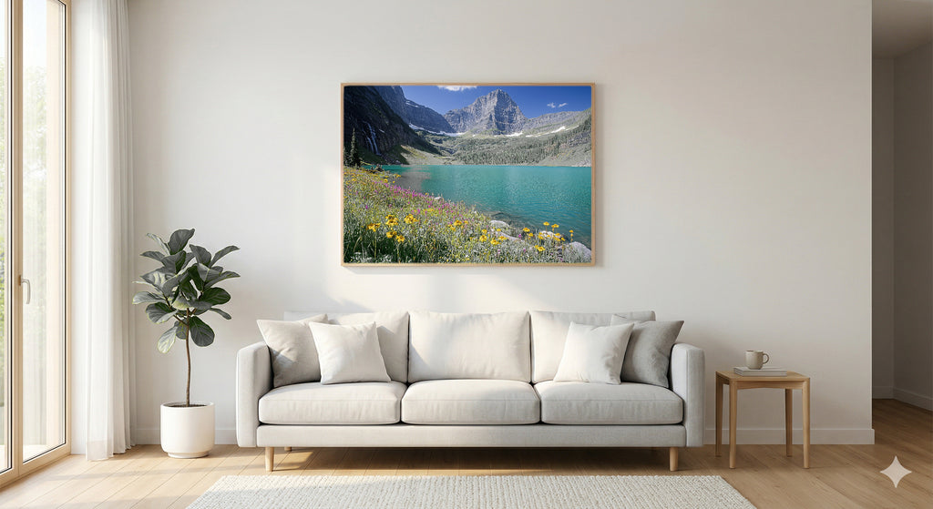Glacier National Park Canvas Wall Art | Grinnell Lake Print, Montana Mountains, Nature Decor, Stretched Canvas — glacier-grinnell-living-room-wall-art.jpg