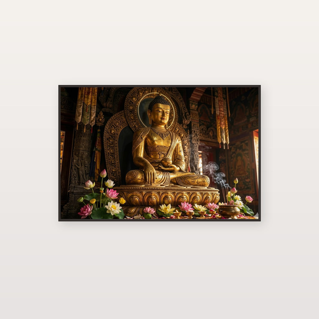 Golden Buddha Canvas Wall Art - Meditation Print, Buddhist Decor, Zen Spiritual Art, Stretched Canvas — canvas print