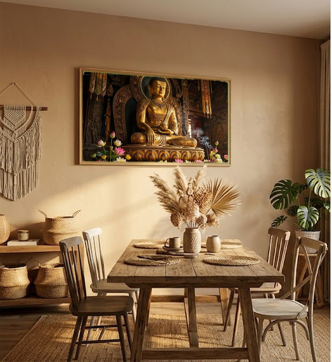 Golden Buddha Canvas Wall Art - Meditation Print, Buddhist Decor, Zen Spiritual Art, Stretched Canvas — hallway