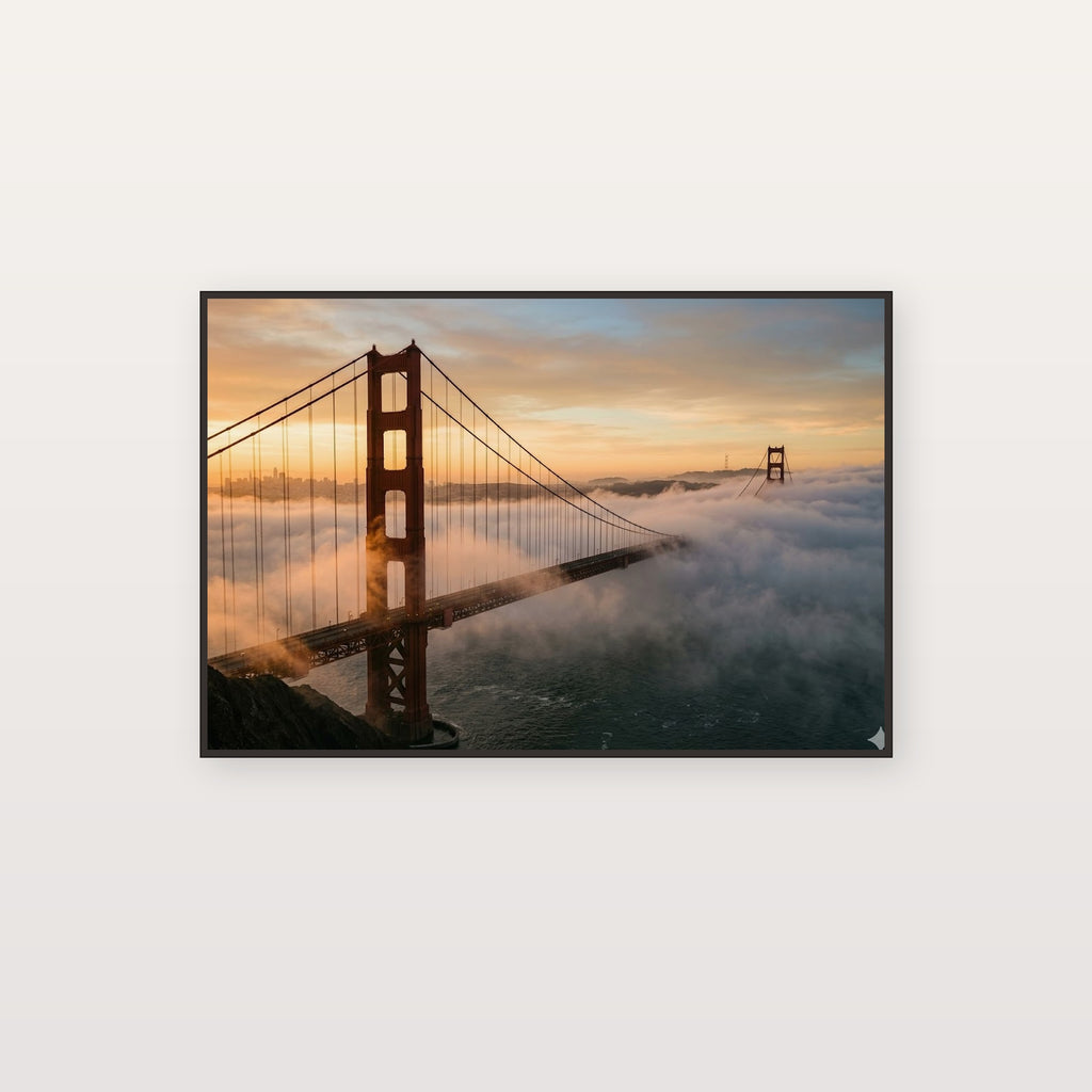 Golden Gate Bridge Canvas Wall Art - San Francisco Fog Print, Iconic Landmark, City Decor, Stretched Canvas — golden gate fog canvas print
