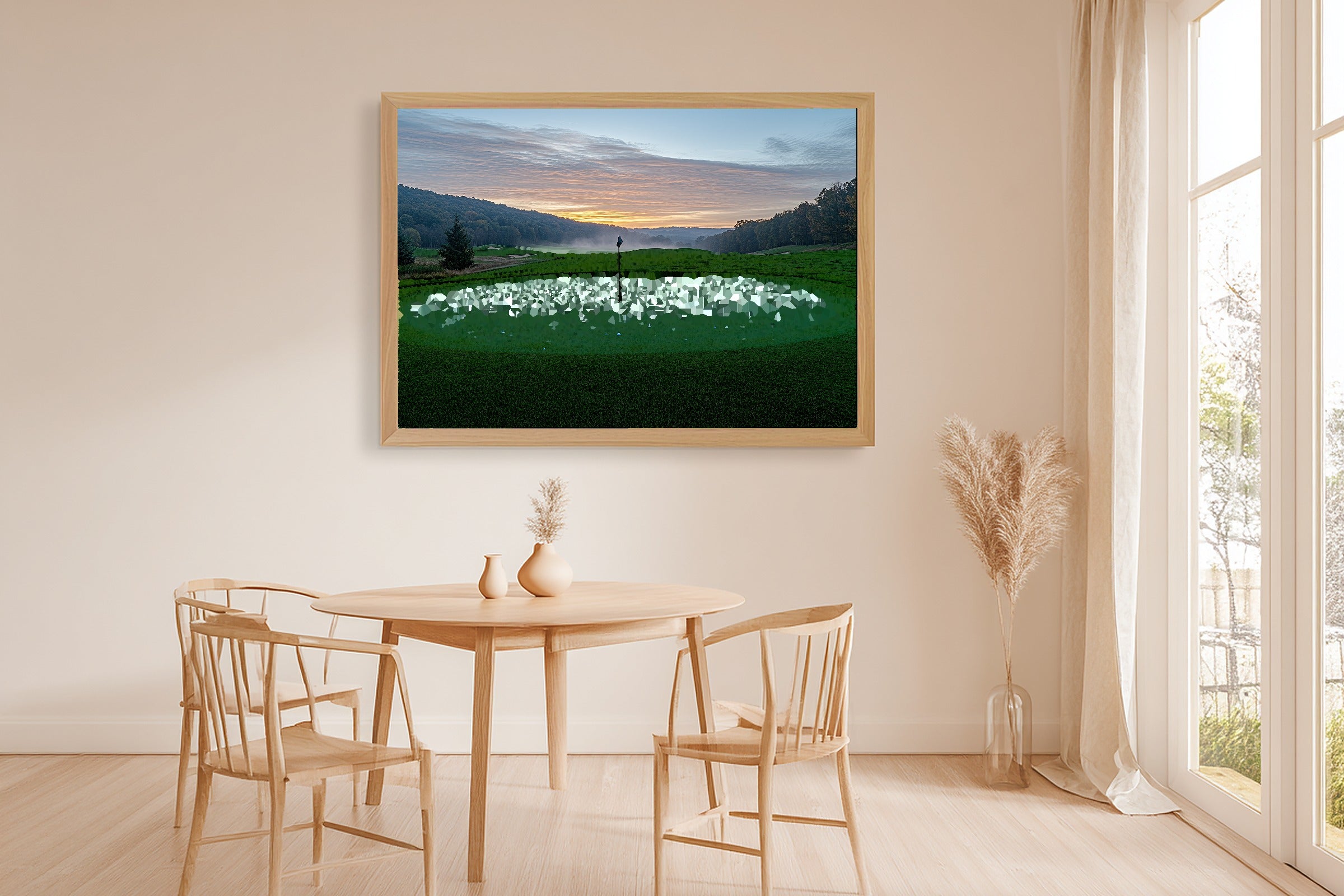 Soft Painterly Golf Course Sunrise Art Print — Warm Decor for the Living Room, Stretched Canvas the Art Lover in Your Life Will Love — golf-course-sunrise-dining-room-wall-art.jpg