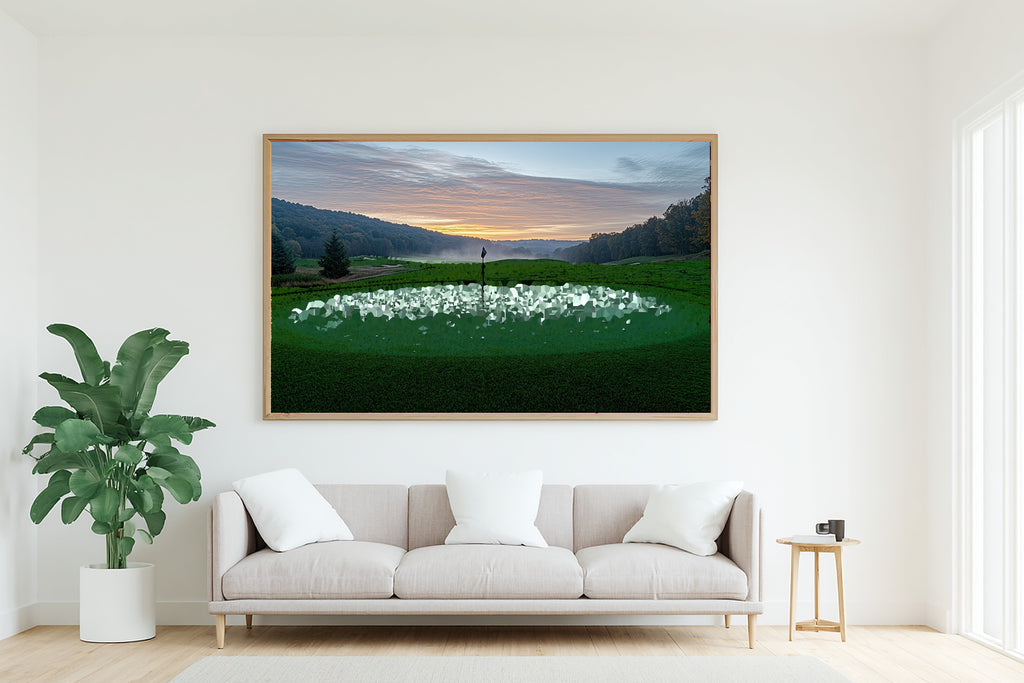 Soft Painterly Golf Course Sunrise Art Print — Warm Decor for the Living Room, Stretched Canvas the Art Lover in Your Life Will Love — golf-course-sunrise-living-room-wall-art.jpg