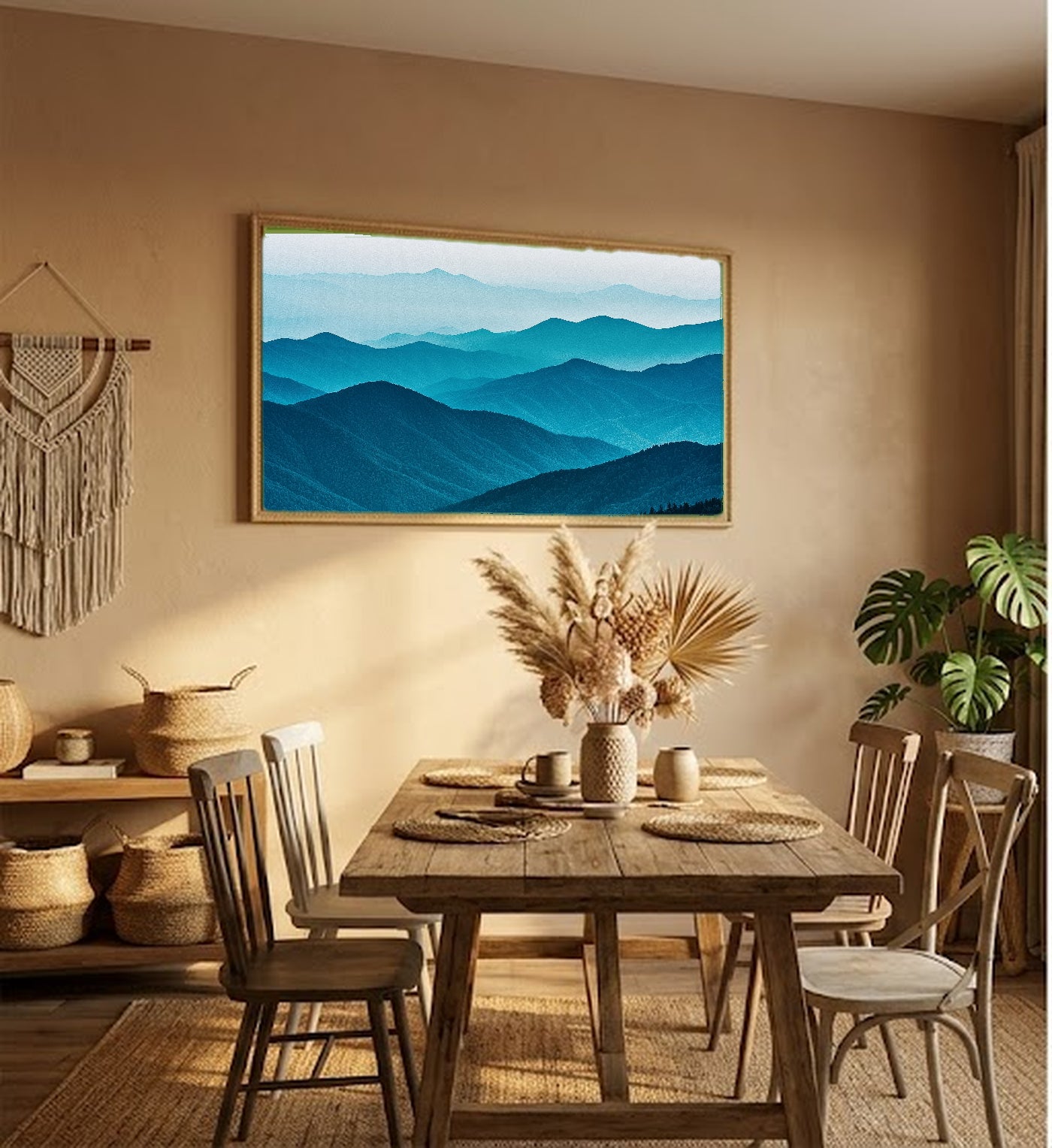 Great Smoky Mountains Canvas Wall Art | Retro Travel Poster Print, Appalachian Decor, Stretched Canvas — great-smoky-retro-poster-hallway-wall-art.jpg