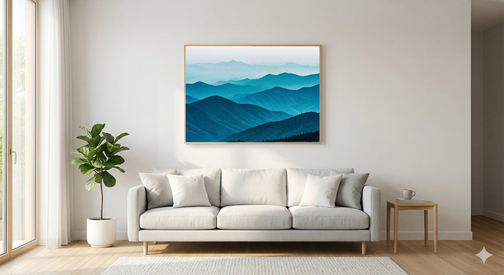 Great Smoky Mountains Canvas Wall Art | Retro Travel Poster Print, Appalachian Decor, Stretched Canvas — great-smoky-retro-poster-living-room-wall-art.jpg