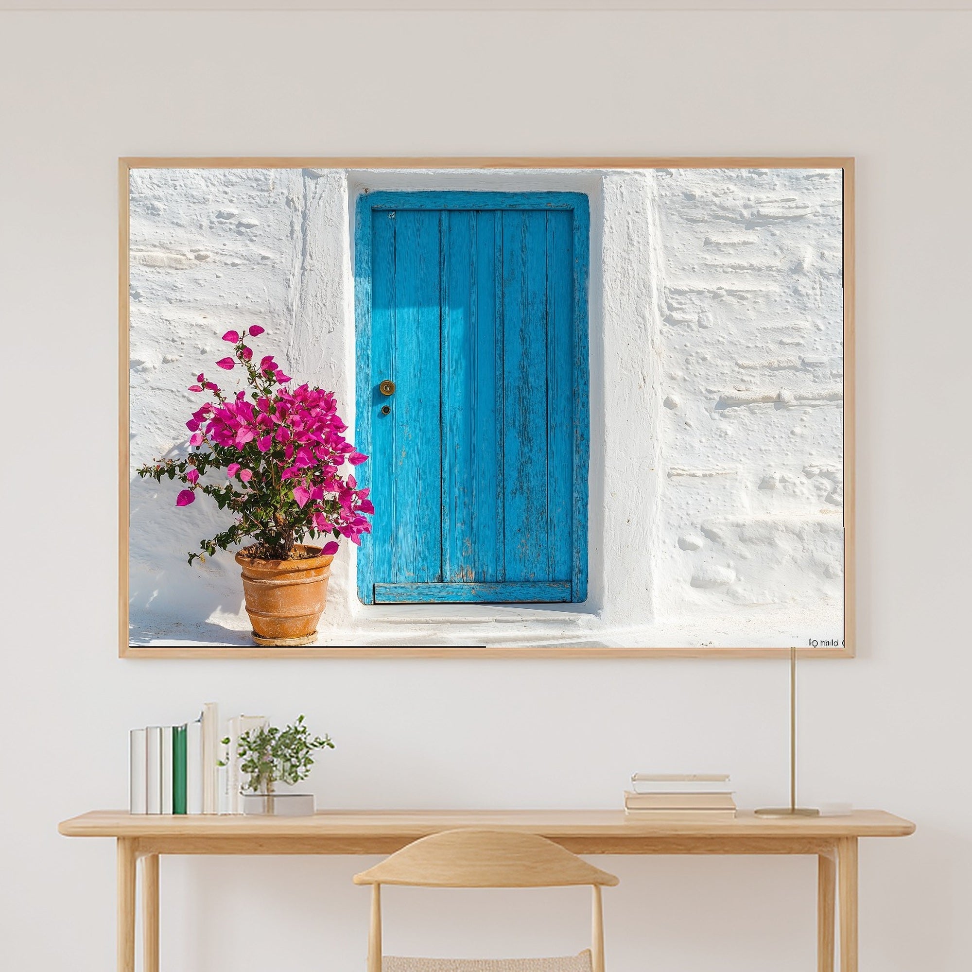 Greek Cyclades Blue Door Print on Stretched Canvas — Cozy Sunlit Mediterranean for the Dining Room, Gift for the Travel Lover You Adore — greek-cyclades-blue-door-canvas-print.jpg
