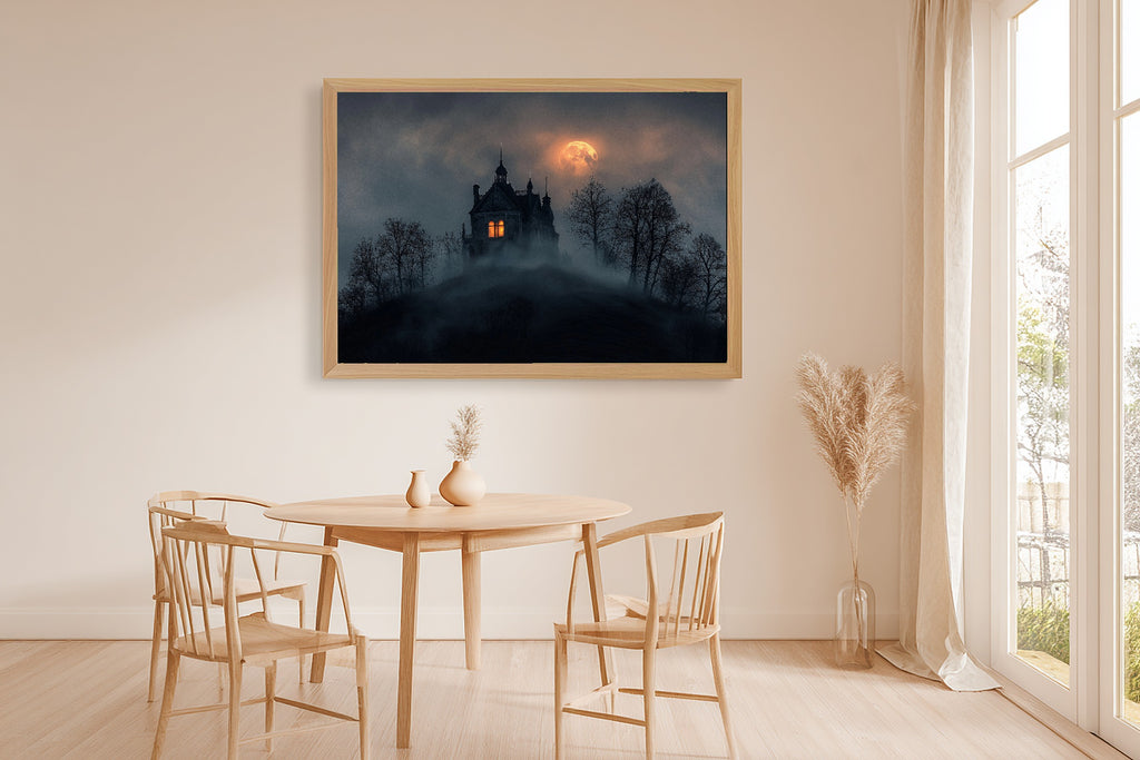 Hand-picked Halloween Haunted Manor Fog Giclée Print — Heartfelt Dreamy Seaside for the Beach House, Ready-to-Hang Coastal Soul Gift — halloween-haunted-manor-fog-dining-room-wall-art.jpg