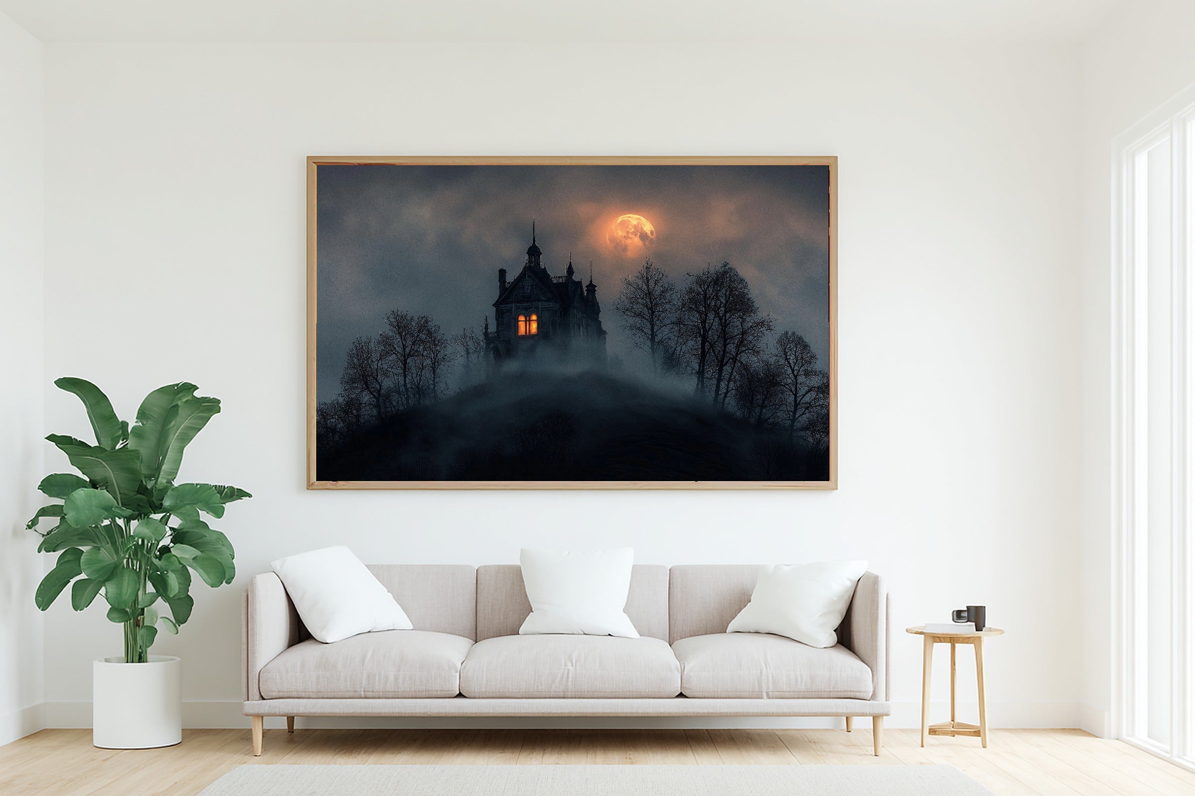 Hand-picked Halloween Haunted Manor Fog Giclée Print — Heartfelt Dreamy Seaside for the Beach House, Ready-to-Hang Coastal Soul Gift — halloween-haunted-manor-fog-living-room-wall-art.jpg