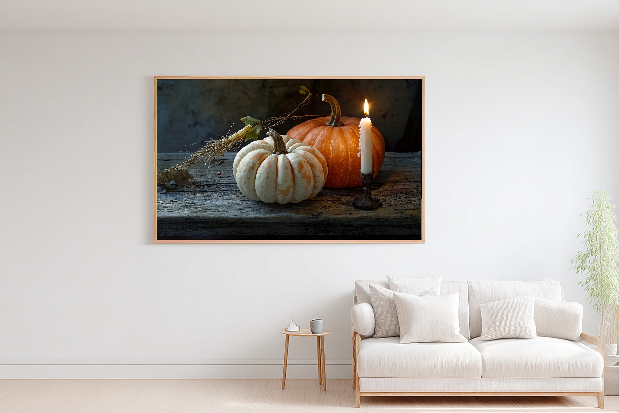 Halloween Moody Pumpkin Still Life Soft Ocean Wall Art — Heartfelt Print for the Beach House, Stretched Canvas Gift for the Coastal Soul — halloween-moody-pumpkin-still-life-bedroom-wall-art.jpg