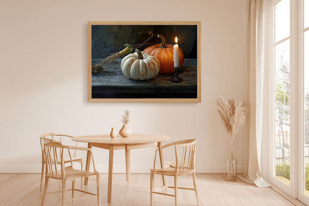 Halloween Moody Pumpkin Still Life Soft Ocean Wall Art — Heartfelt Print for the Beach House, Stretched Canvas Gift for the Coastal Soul — halloween-moody-pumpkin-still-life-dining-room-wall-art.jpg