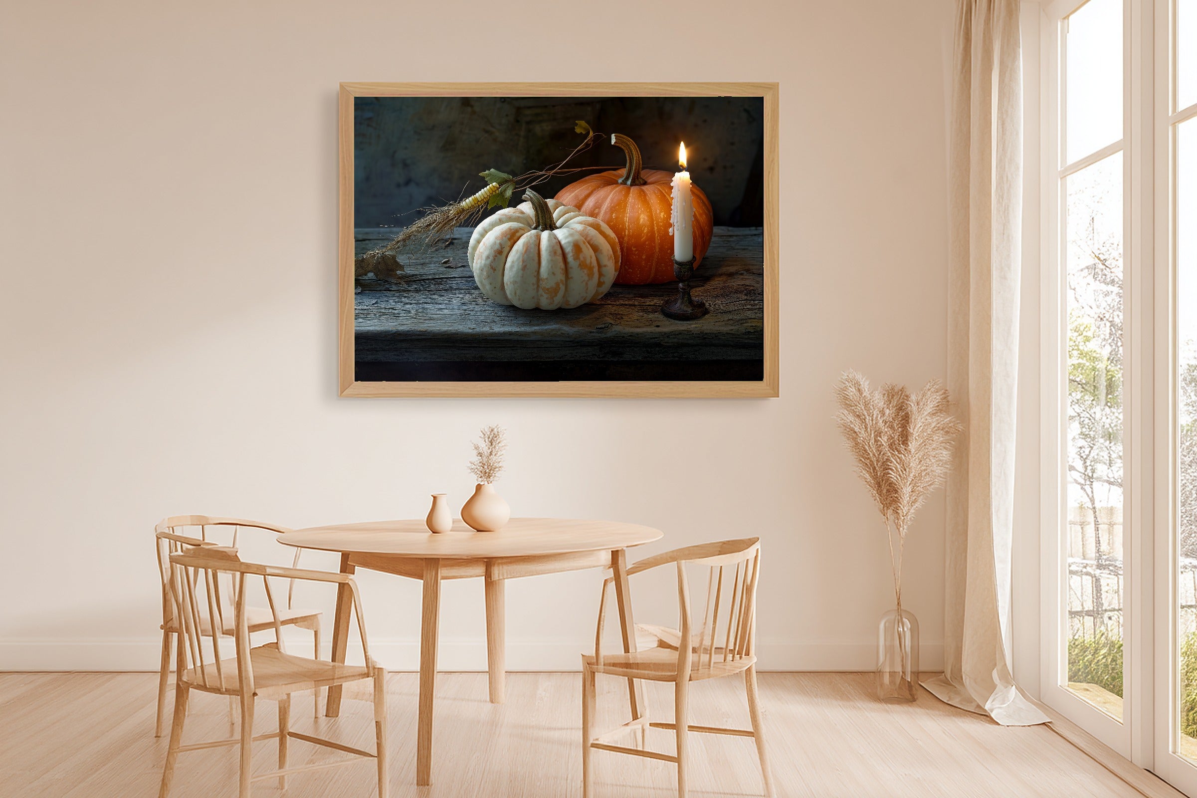 Halloween Moody Pumpkin Still Life Soft Ocean Wall Art — Heartfelt Print for the Beach House, Stretched Canvas Gift for the Coastal Soul — halloween-moody-pumpkin-still-life-dining-room-wall-art.jpg