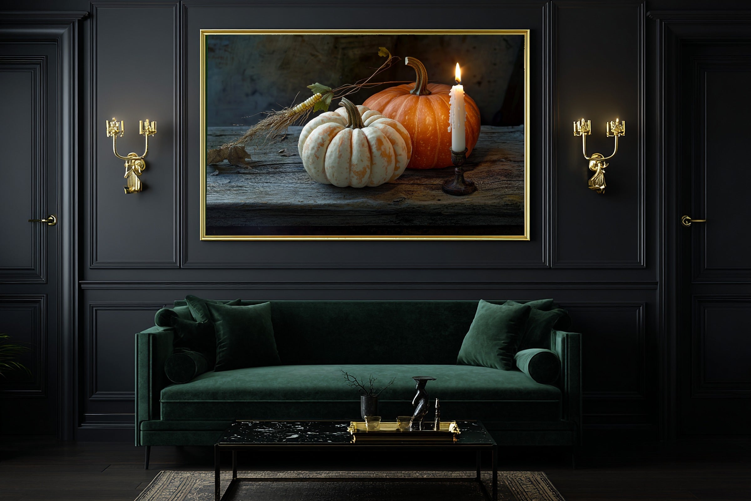 Halloween Moody Pumpkin Still Life Soft Ocean Wall Art — Heartfelt Print for the Beach House, Stretched Canvas Gift for the Coastal Soul — halloween-moody-pumpkin-still-life-office-wall-art.jpg