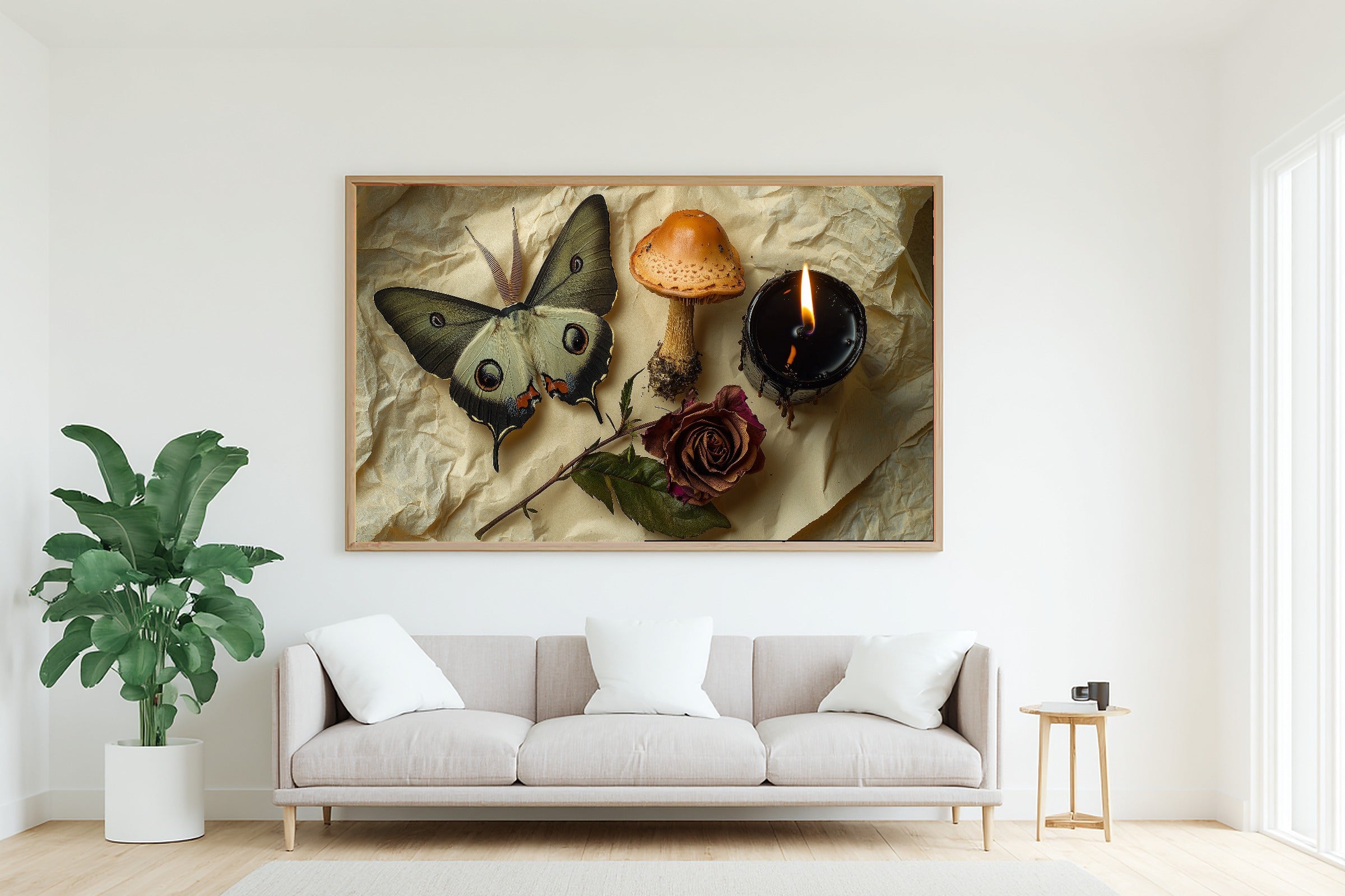 Soft Ocean Halloween Mushroom Moth Occult Canvas Wall Art — Timeless Print for the Beach House, A Gift the Coastal Soul Will Adore — halloween-mushroom-moth-occult-living-room-wall-art.jpg