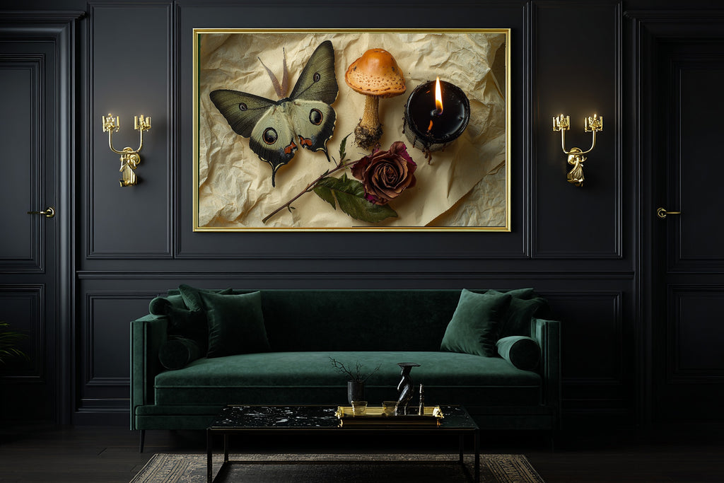 Soft Ocean Halloween Mushroom Moth Occult Canvas Wall Art — Timeless Print for the Beach House, A Gift the Coastal Soul Will Adore — halloween-mushroom-moth-occult-office-wall-art.jpg