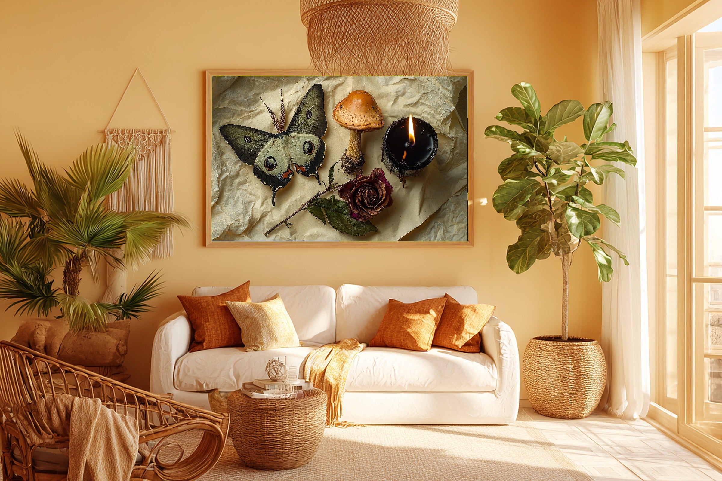 Soft Ocean Halloween Mushroom Moth Occult Canvas Wall Art — Timeless Print for the Beach House, A Gift the Coastal Soul Will Adore — halloween-mushroom-moth-occult-room-5-wall-art.jpg
