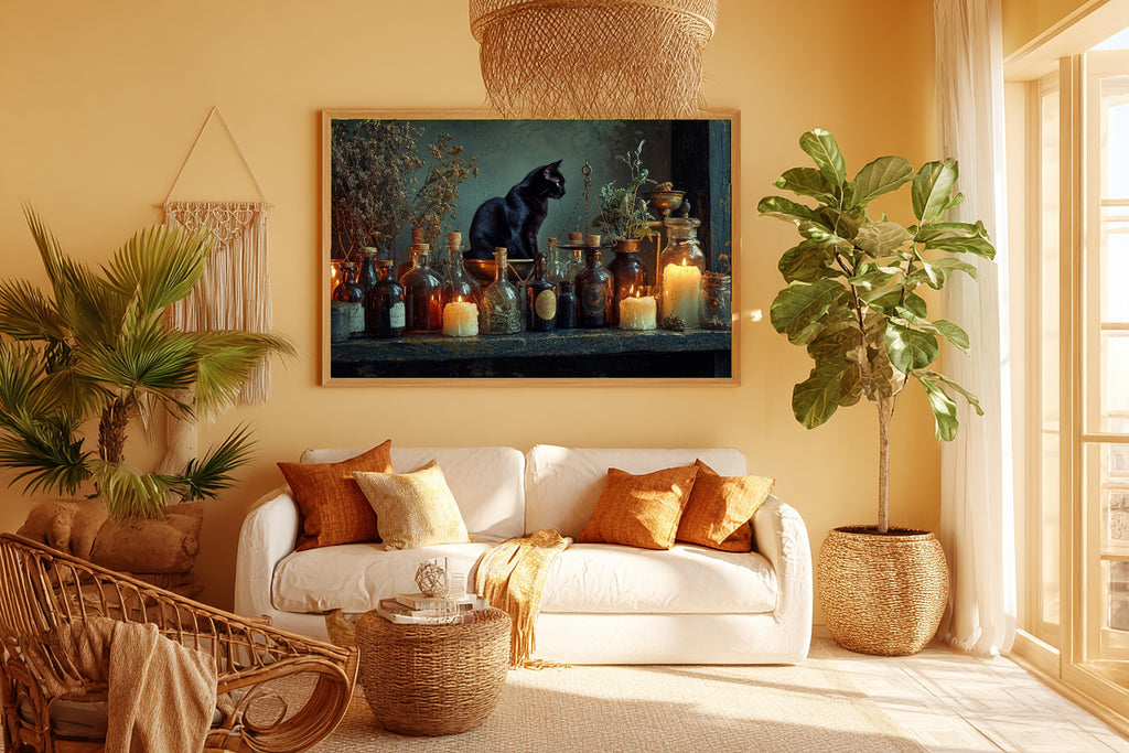 Timeless Halloween Witch Apothecary Shelf — Hazy Tidal Wall Art, Warm Beach House Decor, Stretched Canvas, Ready to Hang — halloween-witch-apothecary-shelf-room-5-wall-art.jpg