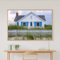 Soulful Hamptons Beach House Blue Shutters — Sunlit Palm Wall Art, Warm Sunroom Decor, Stretched Canvas, Ready to Hang — hamptons-beach-house-blue-shutters-canvas-print.jpg