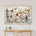 Hand Stitched Bee Garden Canvas Print, Soft Meadow Print Wall Art, Modern Cottage Kitchen Art, Gift Under 100 — hand-stitched-bee-garden-canvas-print.jpg