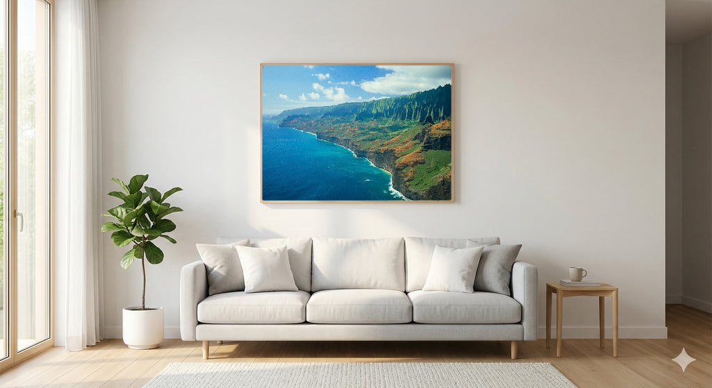 Na Pali Coast Canvas Wall Art | Hawaii Kauai Print, Dramatic Cliffs Tropical Decor, Stretched Canvas — hawaii-na-pali-coast-living-room-wall-art.jpg
