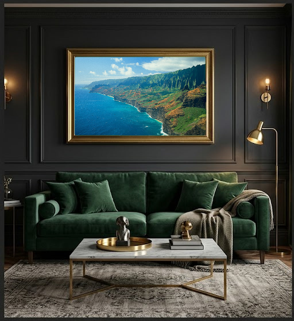Na Pali Coast Canvas Wall Art | Hawaii Kauai Print, Dramatic Cliffs Tropical Decor, Stretched Canvas — hawaii-na-pali-coast-office-wall-art.jpg
