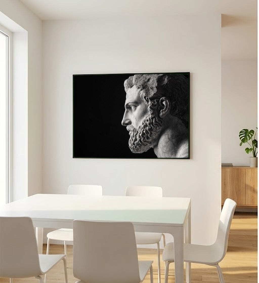 Hercules Statue Canvas Wall Art | Greek Monochrome Print, Home Gym Stoic Decor, Stretched Canvas — hercules-statue-monochrome-bedroom-wall-art.jpg