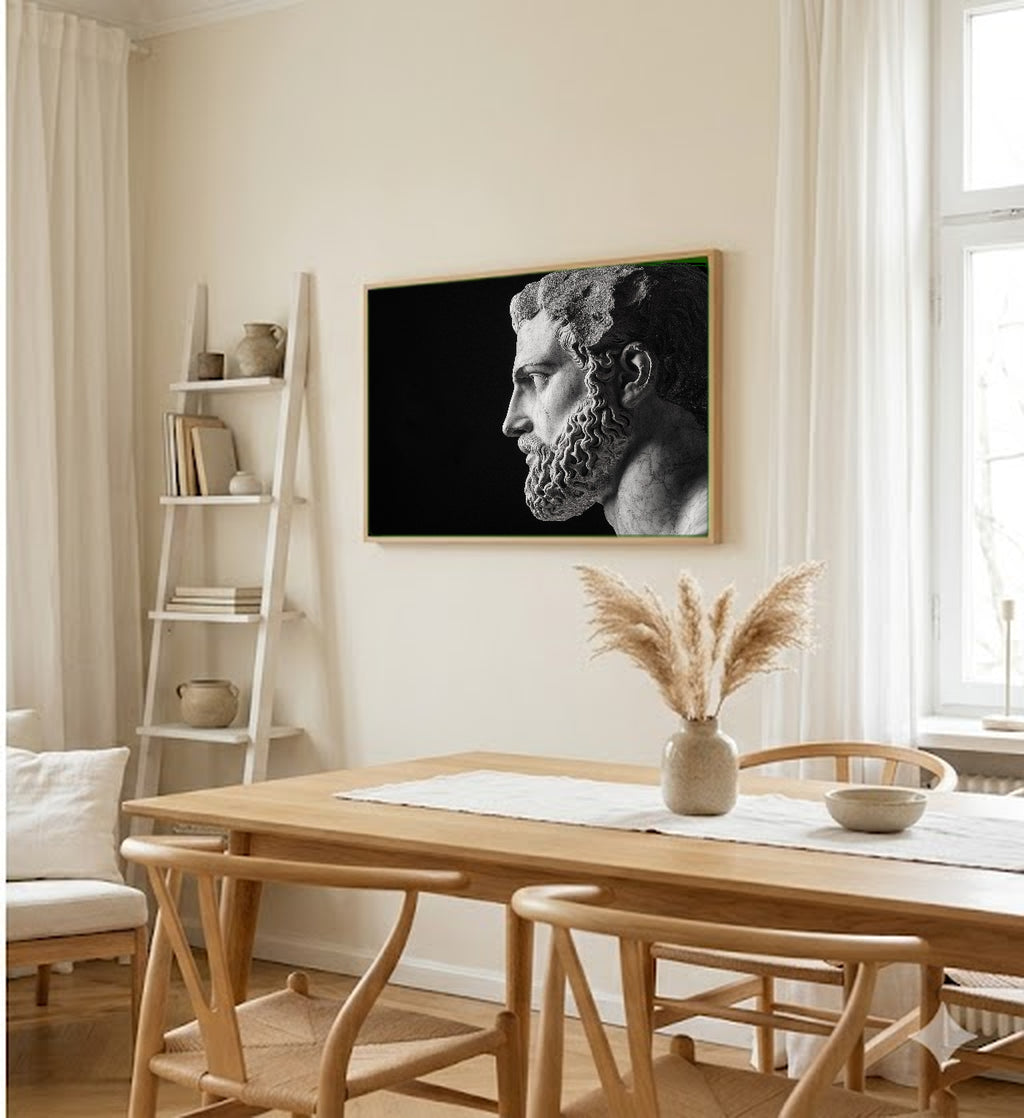 Hercules Statue Canvas Wall Art | Greek Monochrome Print, Home Gym Stoic Decor, Stretched Canvas — hercules-statue-monochrome-dining-room-wall-art.jpg