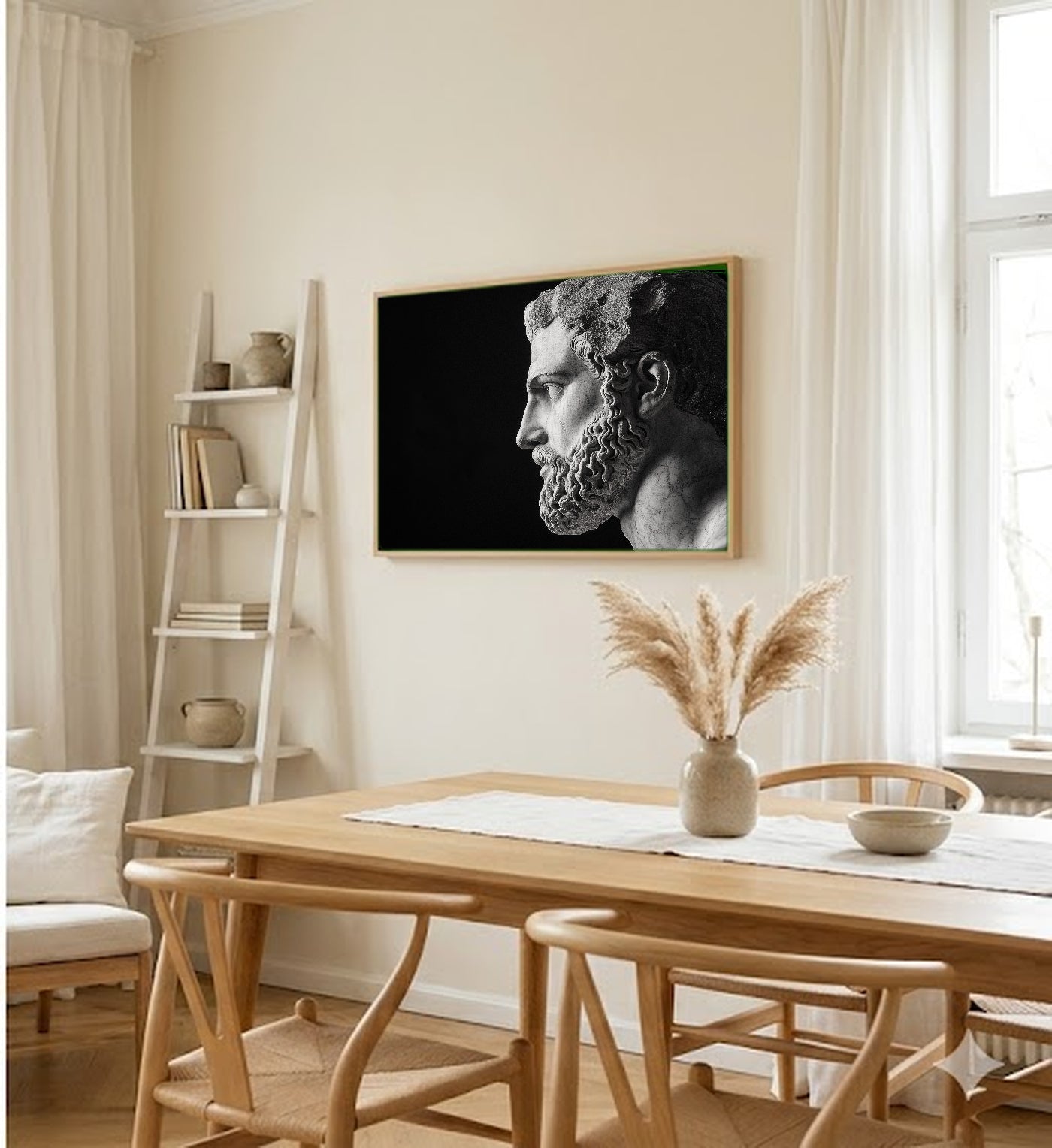 Hercules Statue Canvas Wall Art | Greek Monochrome Print, Home Gym Stoic Decor, Stretched Canvas — hercules-statue-monochrome-dining-room-wall-art.jpg
